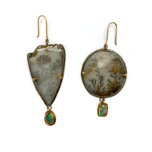 Asymmetric Dendritic Agate Earrings-Earrings-Lori Francescutti-Pistachios