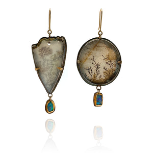 Asymmetric Dendritic Agate Earrings-Earrings-Lori Francescutti-Pistachios