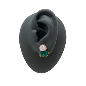 Asymmetric Pearl Emerald Studs-Earrings-Nikki Couppee-Pistachios