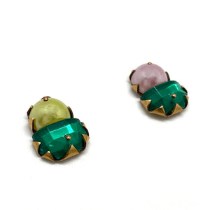 Asymmetric Pearl Emerald Studs-Earrings-Nikki Couppee-Pistachios