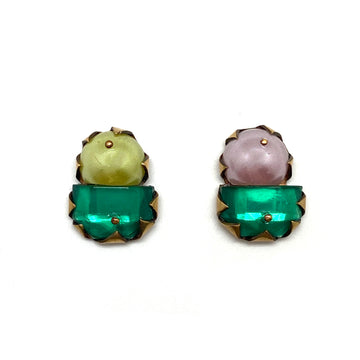 Asymmetric Pearl Emerald Studs