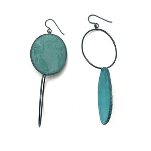 Asymmetric Teal Earrings-Earrings-Myung Urso-Pistachios