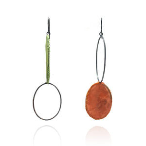 Asymmetrical Green & Ochre Earrings-Earrings-Myung Urso-Pistachios