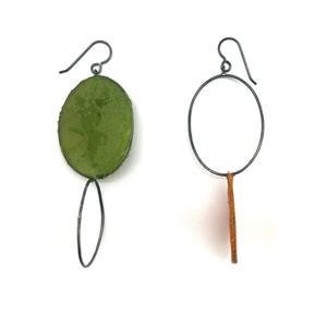 Asymmetrical Green & Ochre Earrings-Earrings-Myung Urso-Pistachios