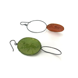 Asymmetrical Green & Ochre Earrings-Earrings-Myung Urso-Pistachios