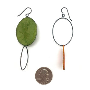 Asymmetrical Green & Ochre Earrings-Earrings-Myung Urso-Pistachios