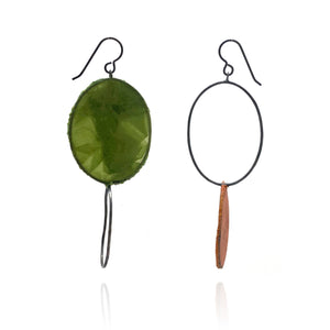 Asymmetrical Green & Ochre Earrings-Earrings-Myung Urso-Pistachios