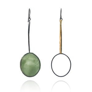 Asymmetrical Mustard & Light Green Earrings-Earrings-Myung Urso-Pistachios