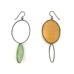 Asymmetrical Mustard & Light Green Earrings-Earrings-Myung Urso-Pistachios