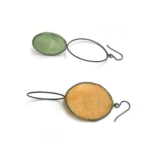 Asymmetrical Mustard & Light Green Earrings-Earrings-Myung Urso-Pistachios