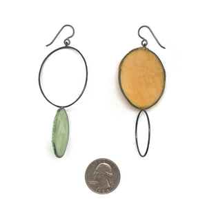 Asymmetrical Mustard & Light Green Earrings-Earrings-Myung Urso-Pistachios