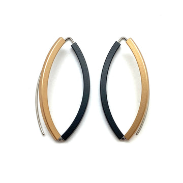 Black & Champagne 3D Bow Earrings - Square Tubing