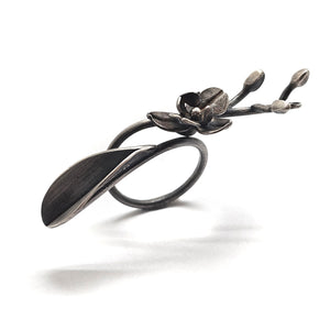 Black Flower Wrap Ring-Rings-Huiyu Chiu-Pistachios
