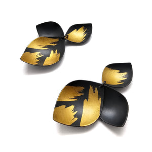Black & Gold Three-Petal Earrings-Earrings-Judith Neugebauer-Pistachios