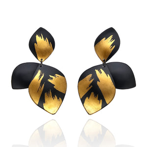 Black & Gold Three-Petal Earrings-Earrings-Judith Neugebauer-Pistachios