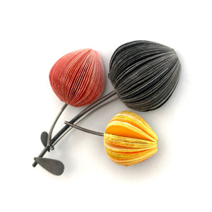 Black, Red, and Yellow Flower Brooch-Pins-Naoko Yoshizawa-Pistachios