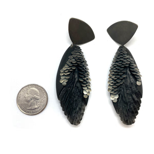 Black Scale Texture Drop Earrings-Earrings-Emmeline Hastings-Pistachios
