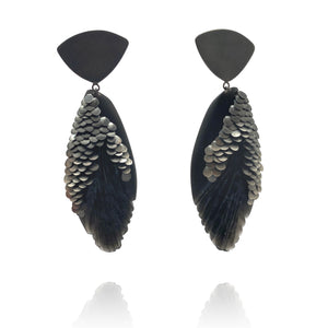 Black Scale Texture Drop Earrings-Earrings-Emmeline Hastings-Pistachios