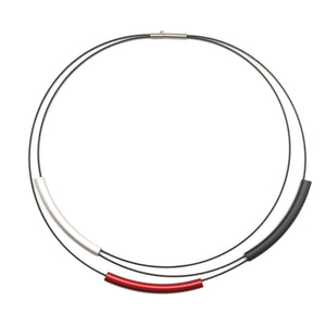 Black, Silver, and Red Three-Strand Necklace-Necklaces-Ursula Muller-Pistachios