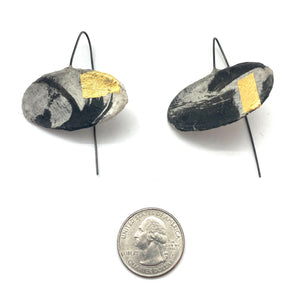 Black, White, and Gold Paper Oval Earrings-Earrings-Myung Urso-Pistachios