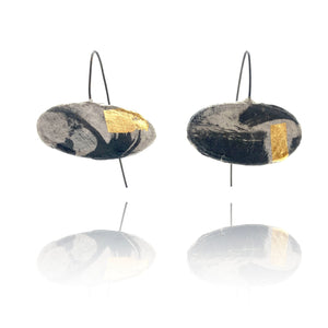 Black, White, and Gold Paper Oval Earrings-Earrings-Myung Urso-Pistachios