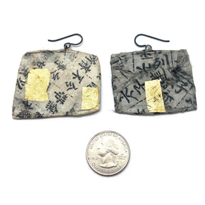 Black, White, and Gold Rectangle Calligraphy Earrings-Earrings-Myung Urso-Pistachios