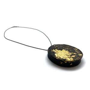 Black and Gold Circle Pendant-Necklaces-Myung Urso-Pistachios