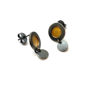 Black and Gold Circular Stud Drops-Earrings-Veronika Majewska-Pistachios