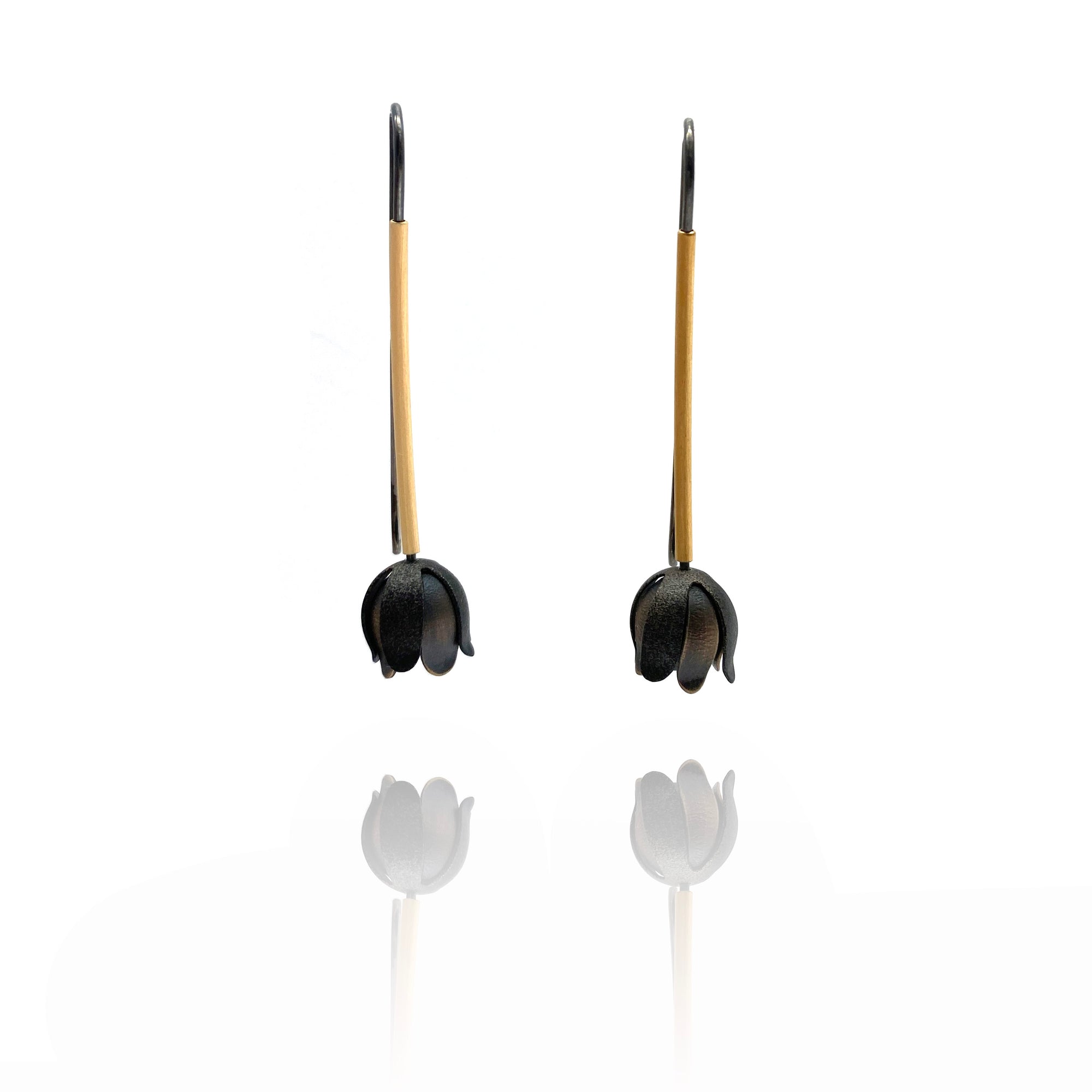 Black and Gold Flower Earrings-Earrings-Anna Krol-Pistachios