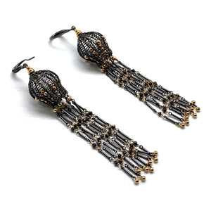 Black and Gold Fringe Earrings-Earrings-Sowon Joo-Pistachios