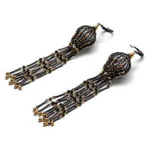 Black and Gold Fringe Earrings-Earrings-Sowon Joo-Pistachios