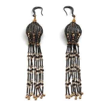 Black and Gold Fringe Earrings