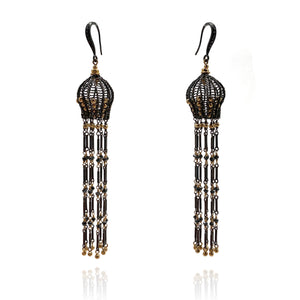 Black and Gold Fringe Earrings-Earrings-Sowon Joo-Pistachios