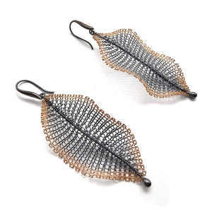 Black and Gold Leaf Earrings