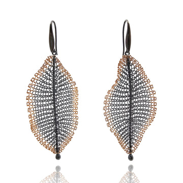 Black and Gold Leaf Earrings