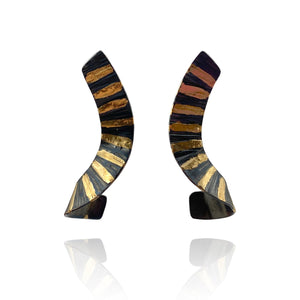 Black and Gold Striped Curl Earrings-Earrings-Stella Deligianni-Pistachios