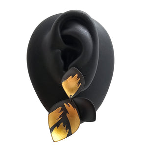 Black and Gold Three-Petal Earrings-Earrings-Judith Neugebauer-Pistachios
