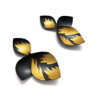 Black and Gold Three-Petal Earrings-Earrings-Judith Neugebauer-Pistachios