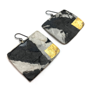 Black and Gold Wide Rectangle Earrings-Earrings-Myung Urso-Pistachios