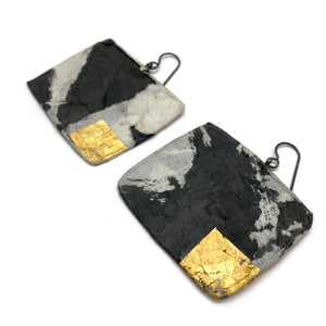 Black and Gold Wide Rectangle Earrings-Earrings-Myung Urso-Pistachios