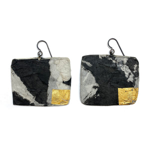 Black and Gold Wide Rectangle Earrings-Earrings-Myung Urso-Pistachios