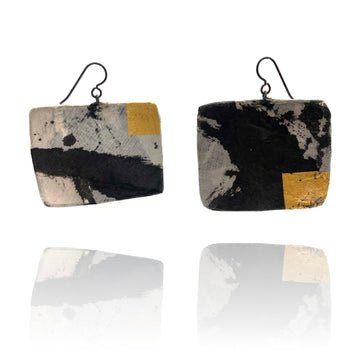 Black and Gold Wide Rectangle Earrings