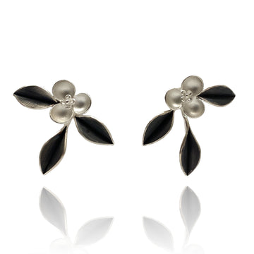 Black and Silver Flower Studs