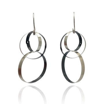 Black and Silver Interlocking Hidden Stone Hoop Drops