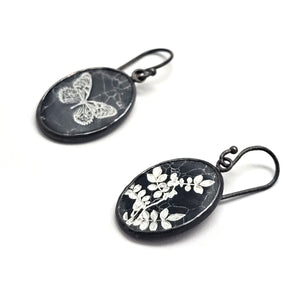 Black and White Etched Earrings-Earrings-Kelly Jean Conroy-Pistachios