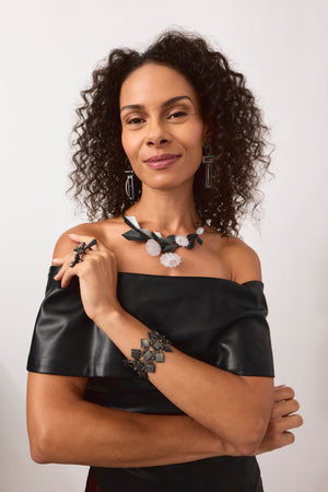 Blooming Acrylic and Silver Geometric Necklace-Necklaces-Nicole Schuster-Pistachios