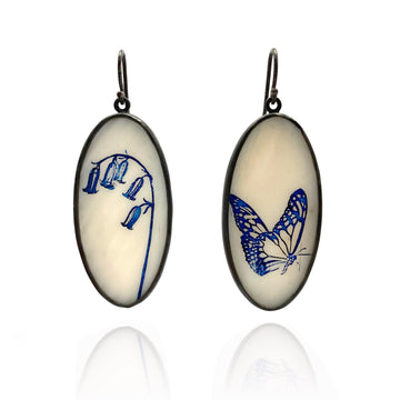 Blue Etched Pearl Earring