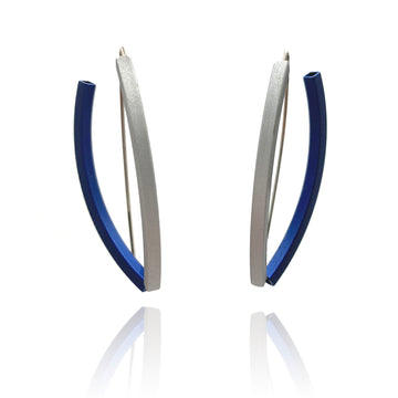 Blue & Silver 3D Bow Earrings - Square Tubing