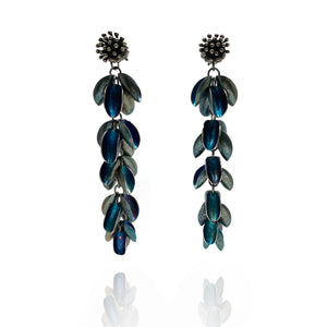 Blue Starburst Studs with Long Petal Jackets-Earrings-So Young Park-Pistachios