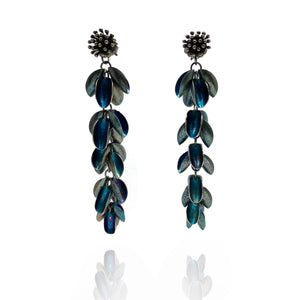 Blue Starburst Studs with Long Petal Jackets-Earrings-So Young Park-Pistachios